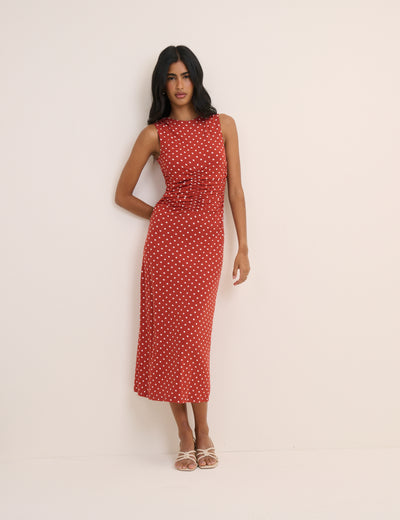 Red Polka Dot Jennifer Jersey Midi Dress