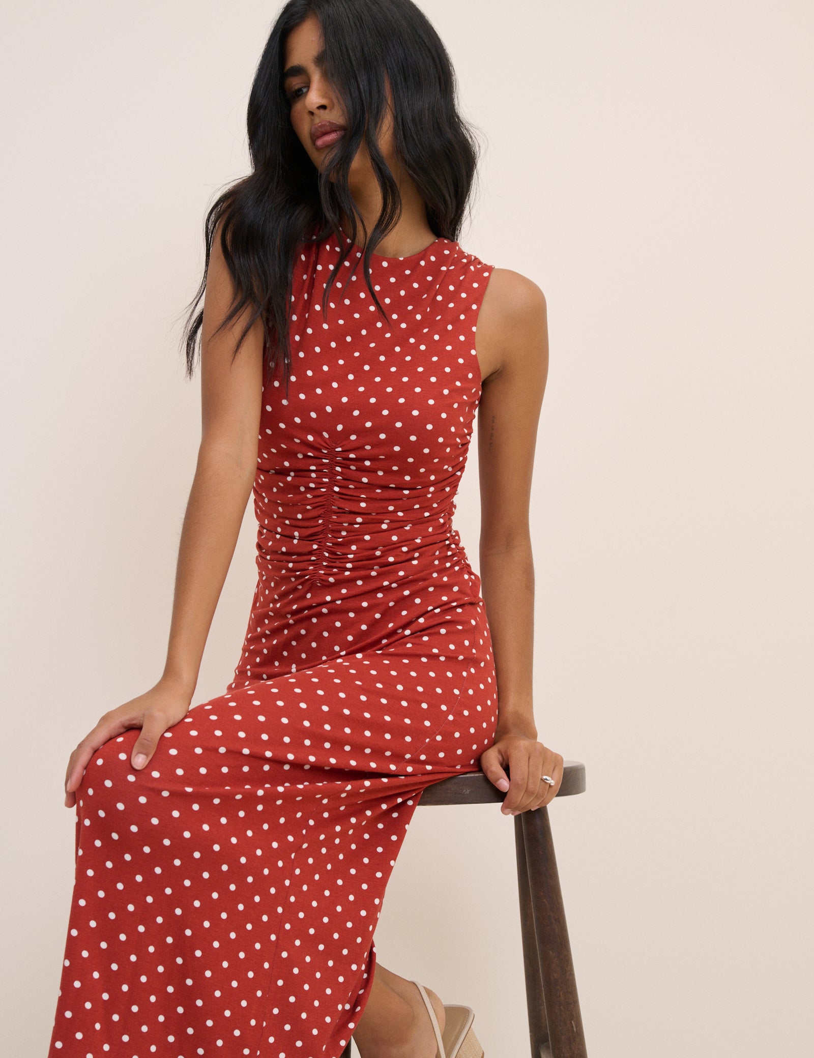 Red Polka Dot Jennifer Jersey Midi Dress Red Polka Dot Jennifer Jersey Midi Dress