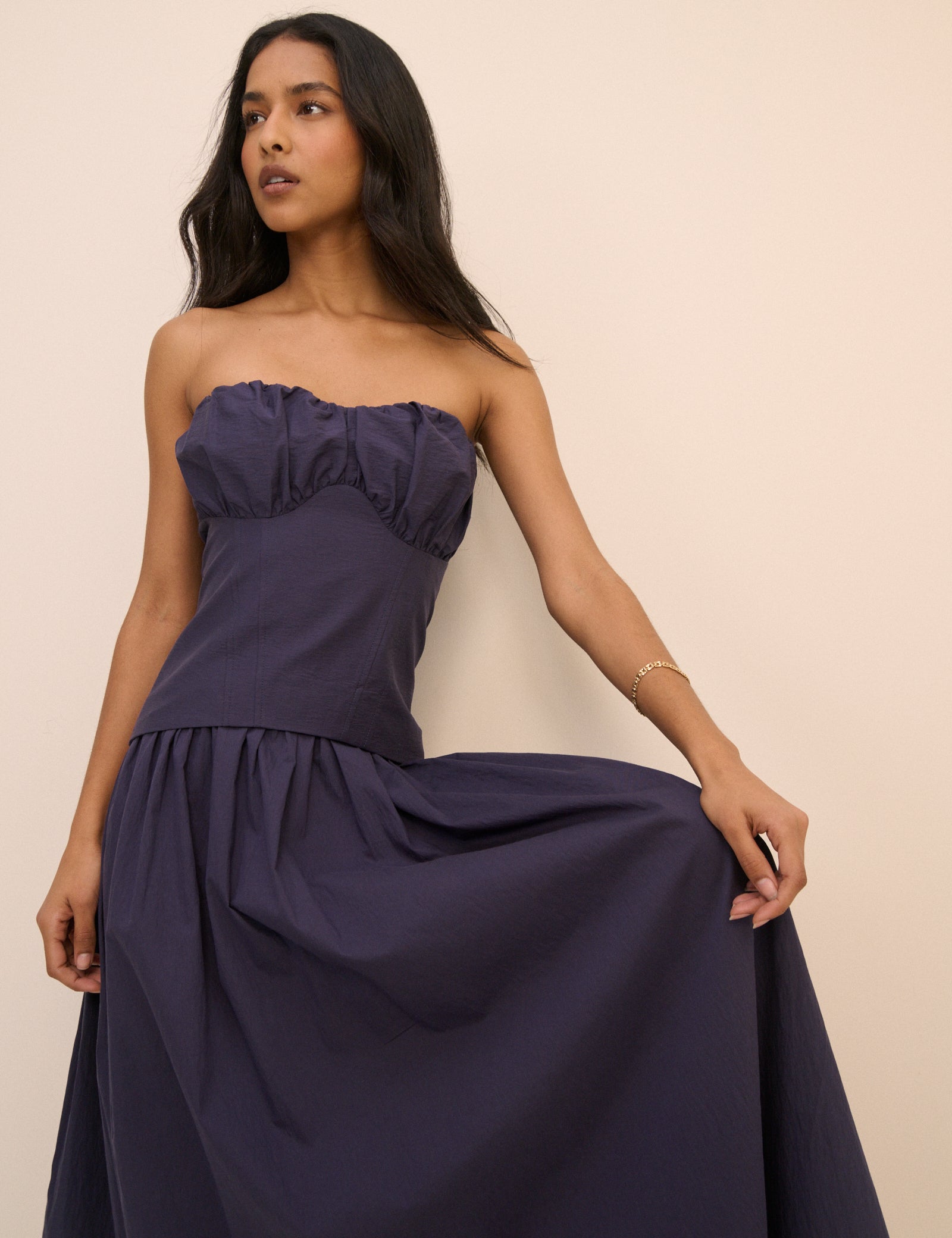 Navy Bandeau Drop Waist Fawna Maxi Dress