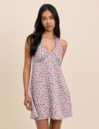 Blue Floral Halterneck Lynette Mini Dress