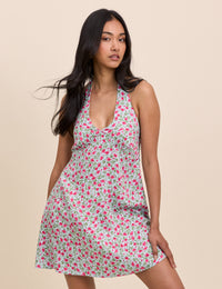 Blue Floral Halterneck Lynette Mini Dress