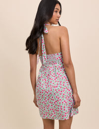 Blue Floral Halterneck Lynette Mini Dress