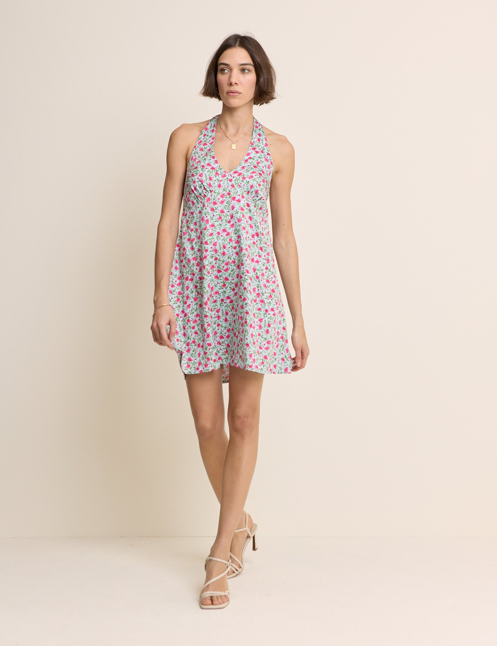 Blue Floral Halterneck Lynette Mini Dress