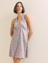 Blue Floral Halterneck Lynette Mini Dress