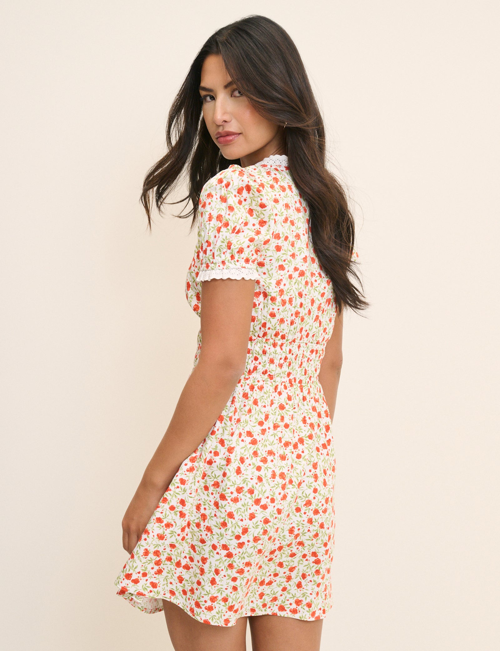 Red Floral Lace Trim Selena Mini Dress