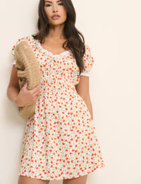 Red Floral Lace Trim Selena Mini Dress