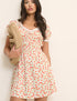 Red Floral Lace Trim Selena Mini Dress