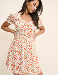 Red Floral Lace Trim Selena Mini Dress