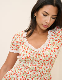 Red Floral Lace Trim Selena Mini Dress