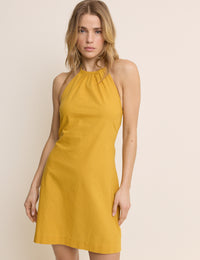 Yellow Halterneck Brooka Mini Dress