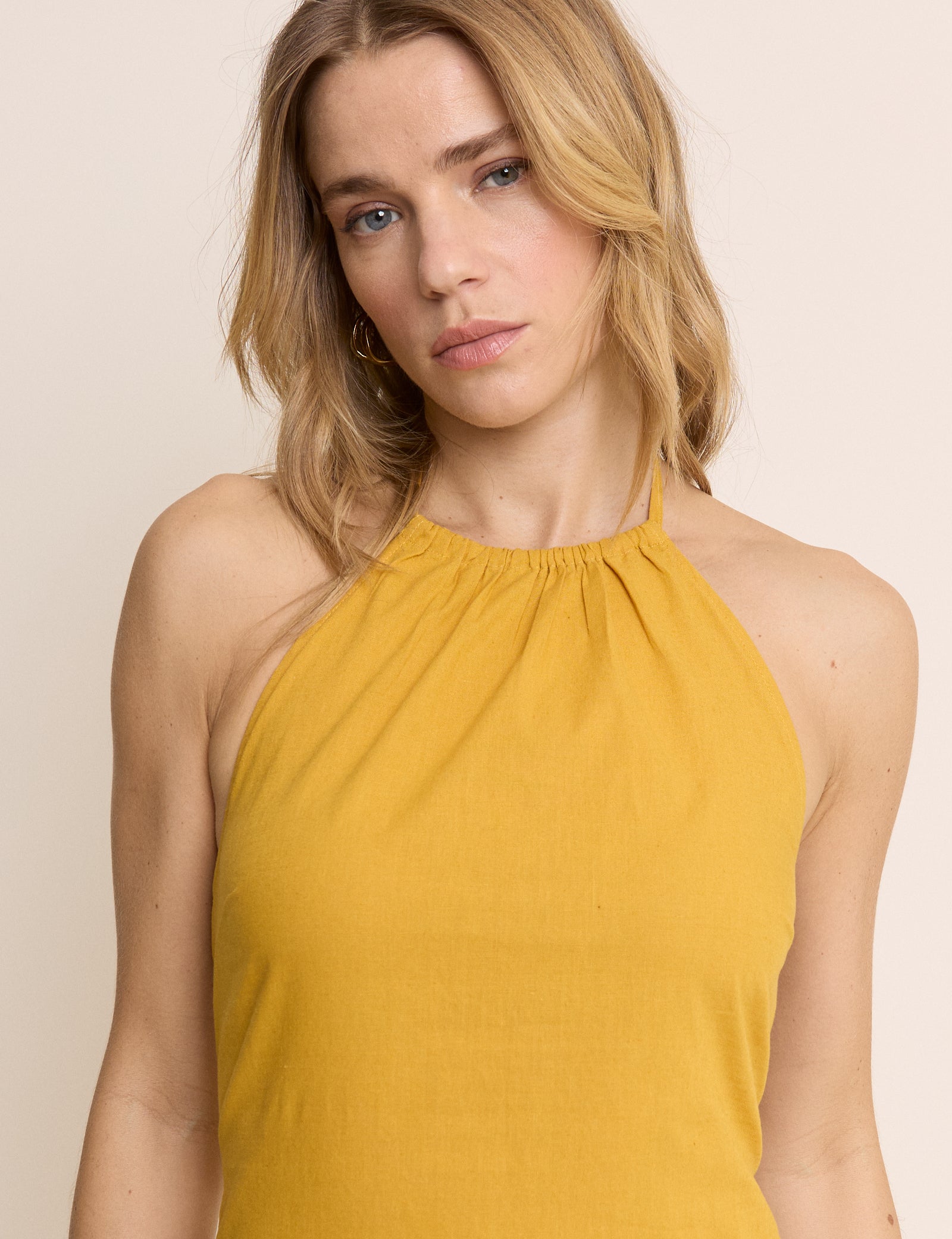 Yellow Halterneck Brooka Mini Dress