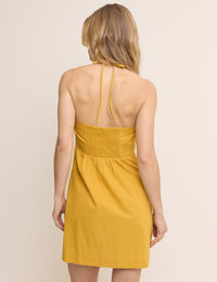 Yellow Halterneck Brooka Mini Dress