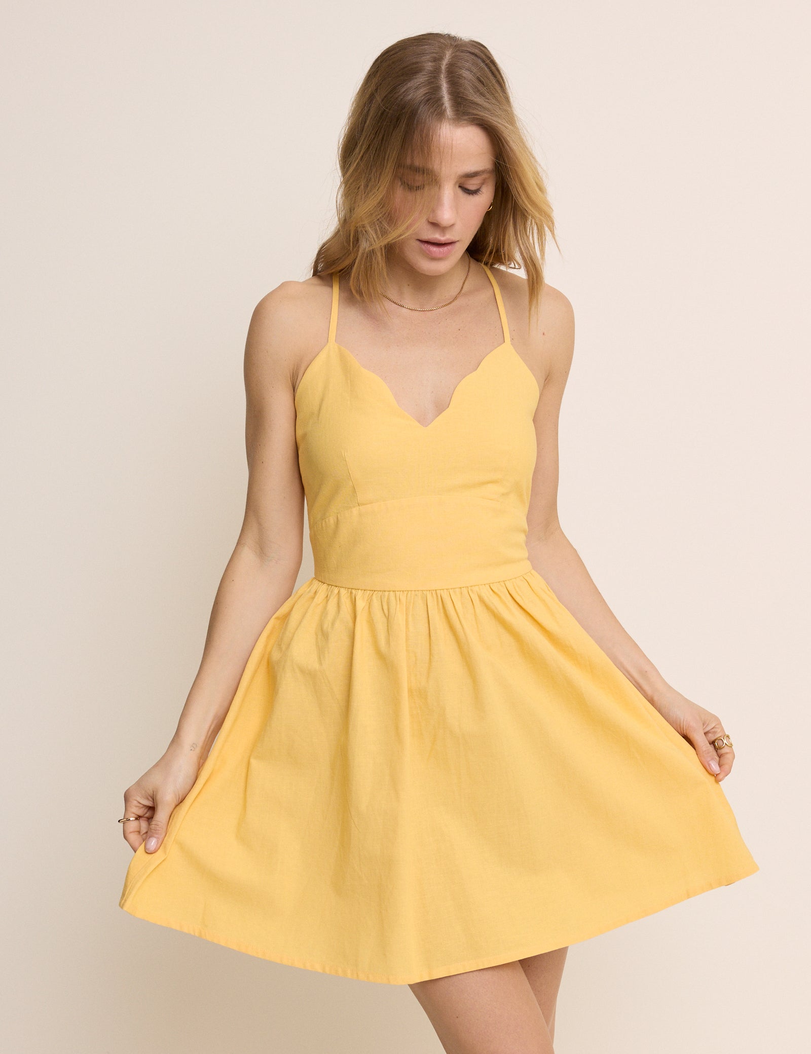 Yellow Scallop Trim Jenna Mini Dress