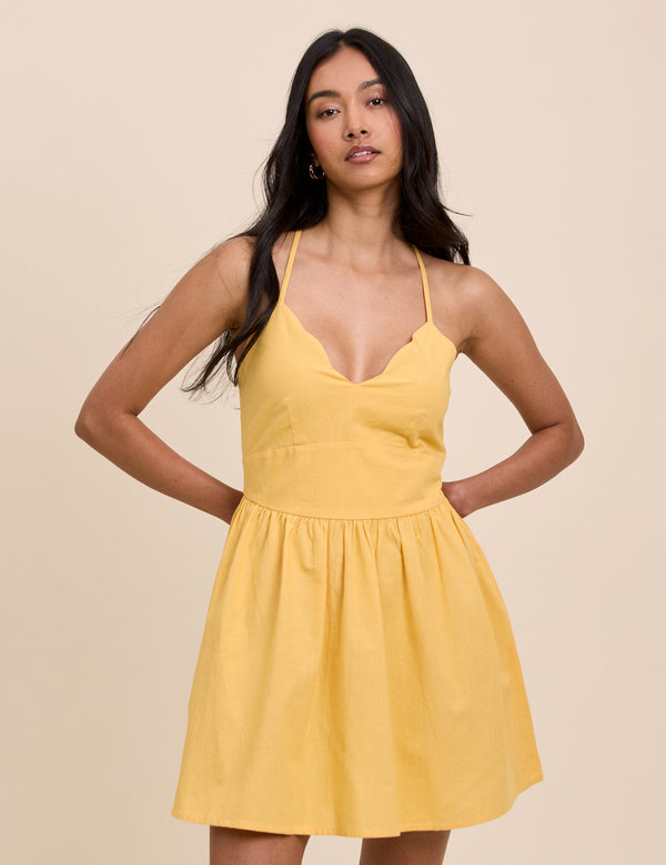 Yellow Scallop Trim Jenna Mini Dress