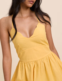 Yellow Scallop Trim Jenna Mini Dress