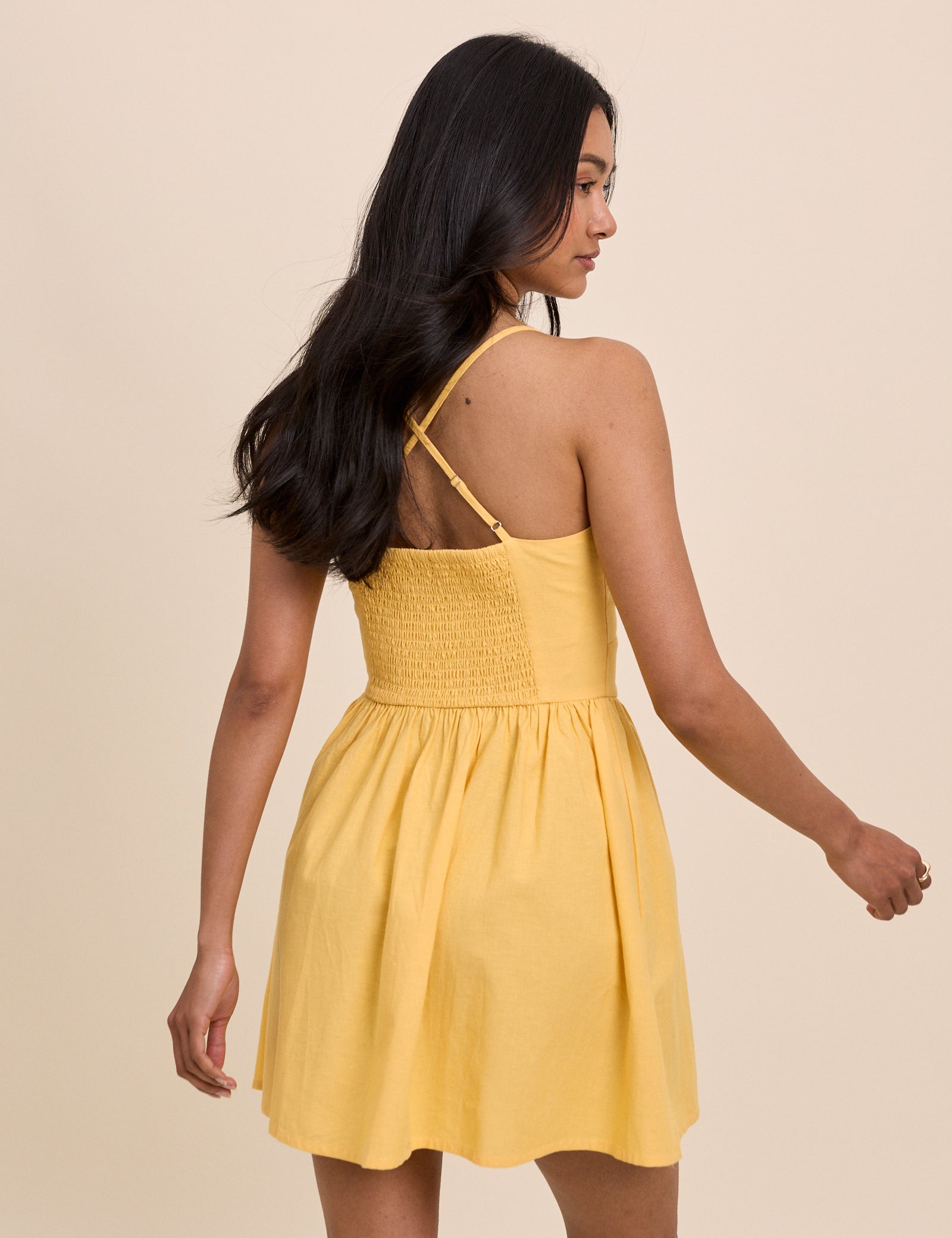 Yellow Scallop Trim Jenna Mini Dress