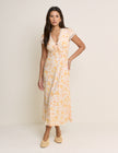 Orange Floral Lace Trim Aida Midi Dress