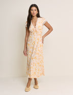 Orange Floral Lace Trim Aida Midi Dress