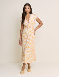 Orange Floral Lace Trim Aida Midi Dress