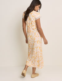 Orange Floral Lace Trim Aida Midi Dress