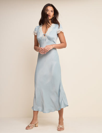 Blue Lace Trim Aida Midi Dress