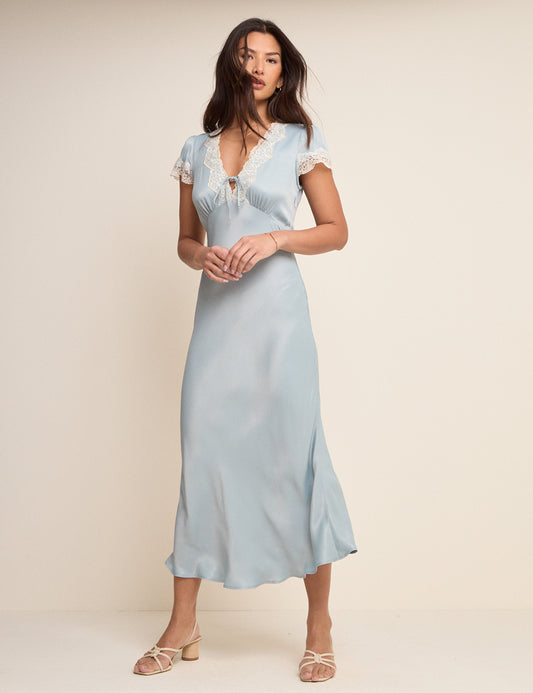 Blue Lace Trim Aida Midi Dress