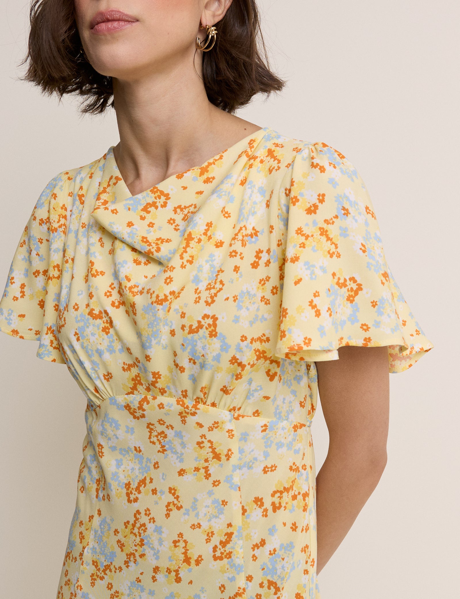 Butter Yellow Cowl Neck Cheryl Midi Dress