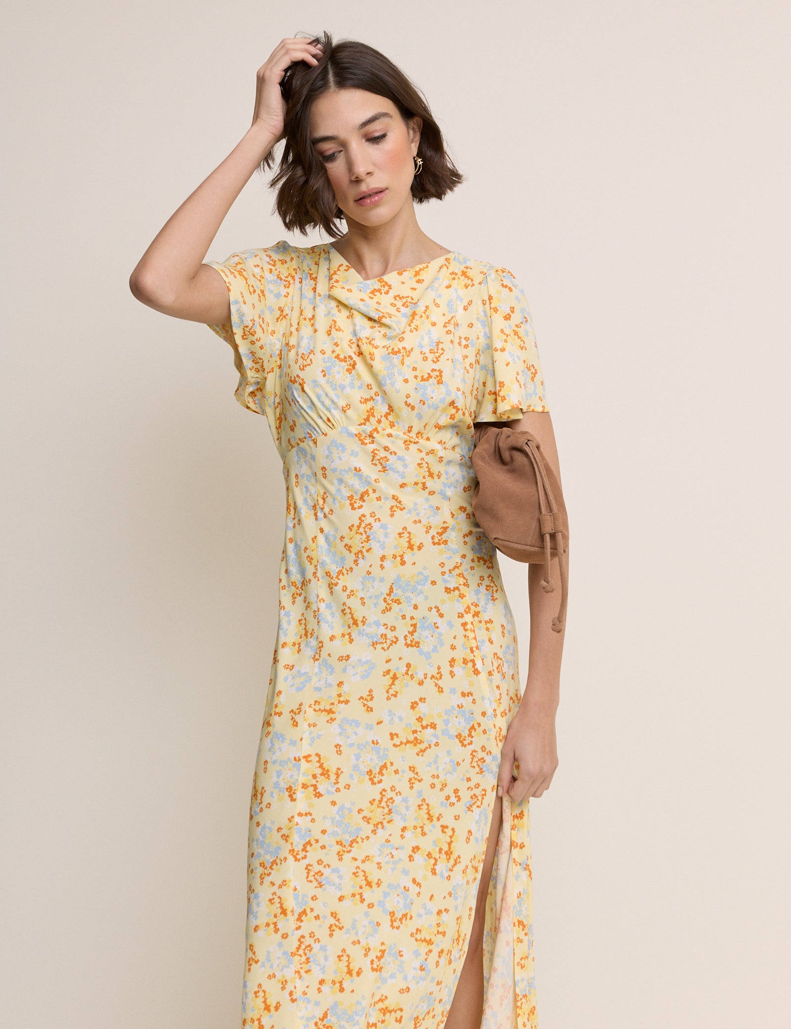 Butter Yellow Cowl Neck Cheryl Midi Dress