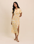 Butter Yellow Cowl Neck Cheryl Midi Dress