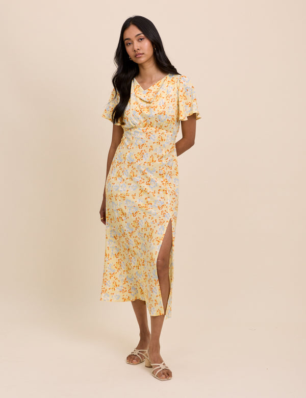 Butter Yellow Cowl Neck Cheryl Midi Dress