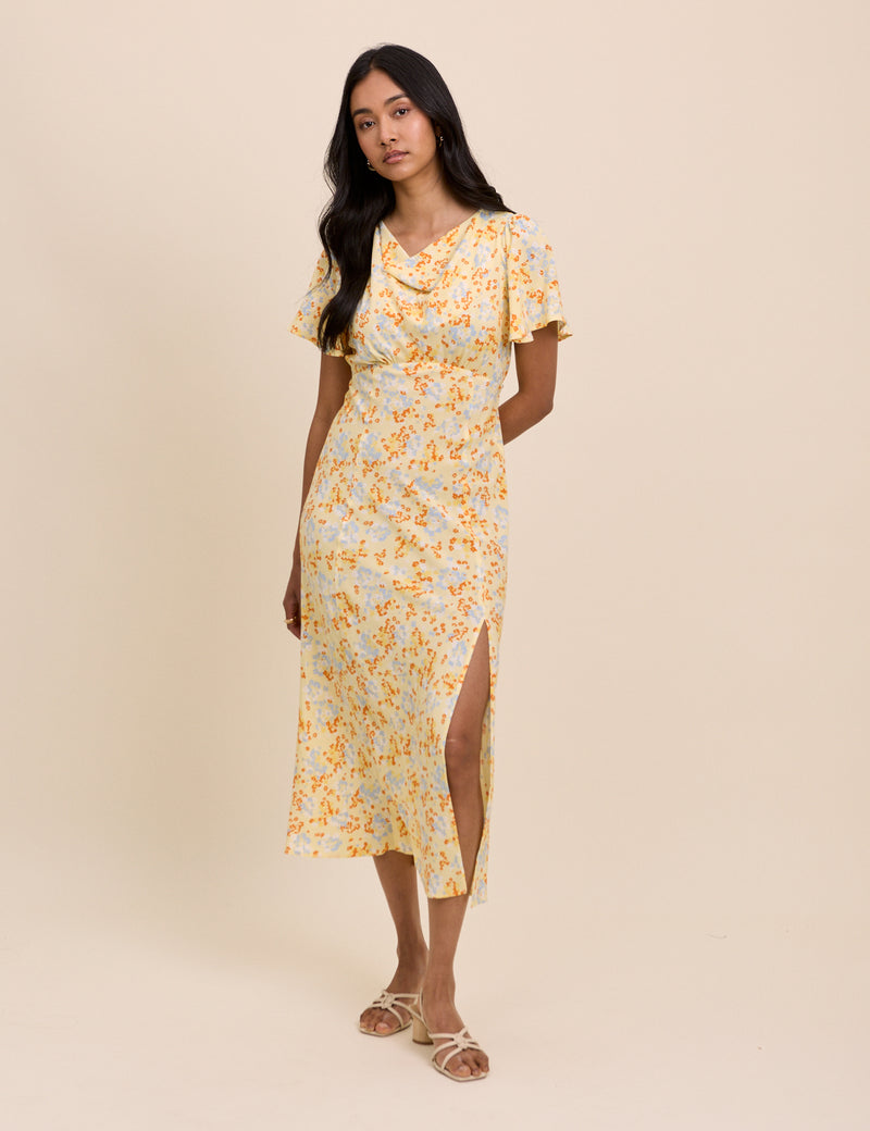 Butter Yellow Cowl Neck Cheryl Midi Dress