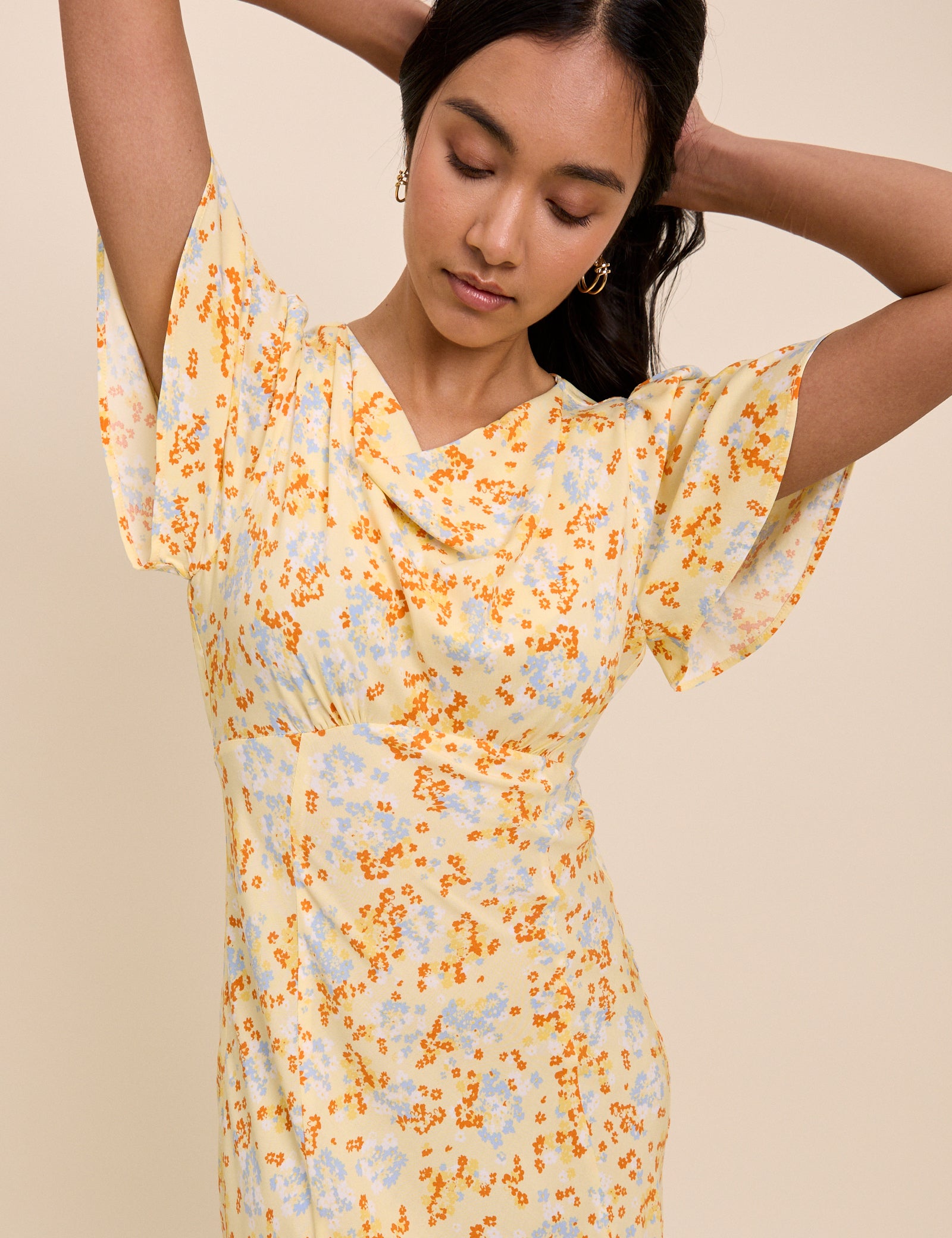 Butter Yellow Cowl Neck Cheryl Midi Dress