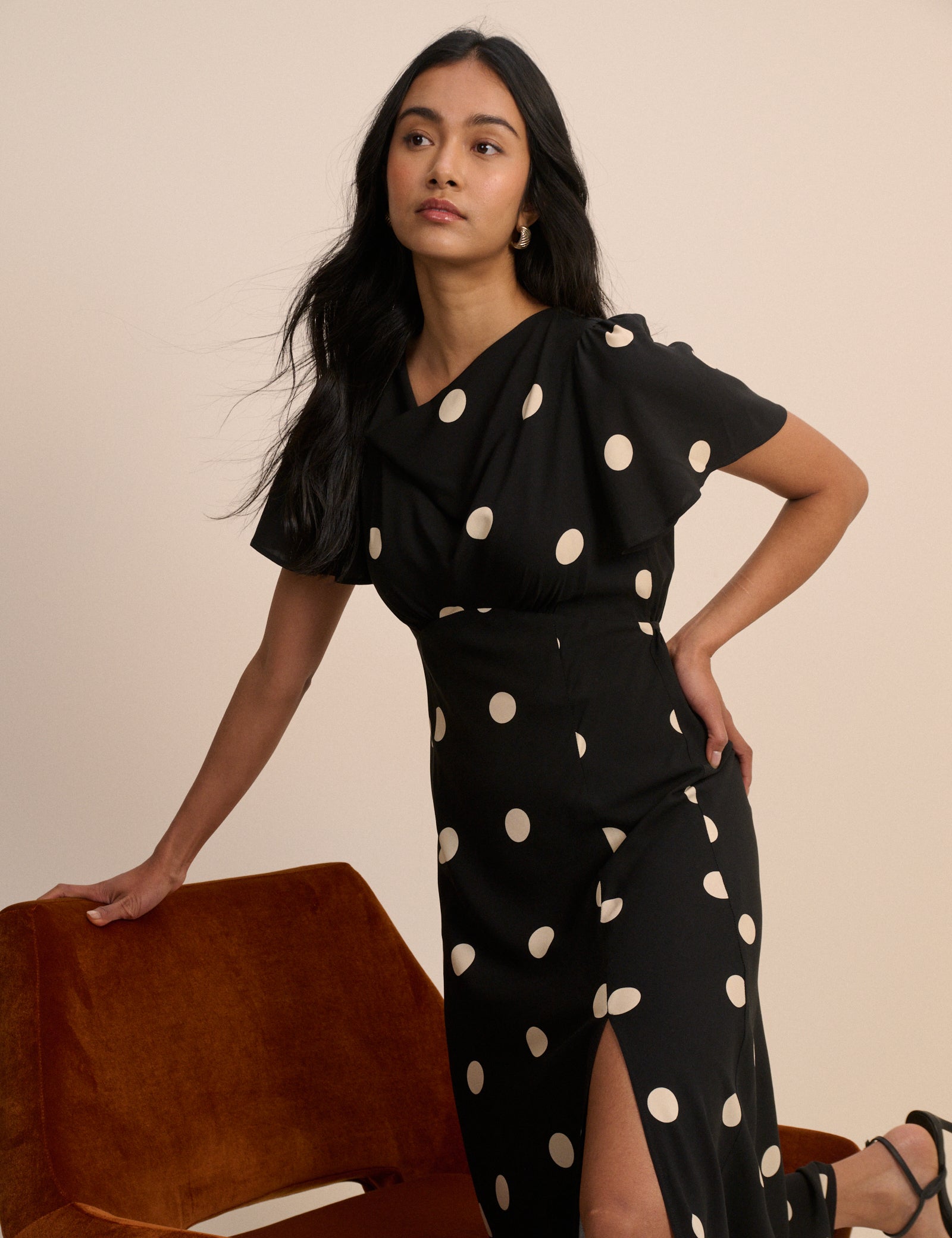 Black Polka Dot Cheryl Midi Dress