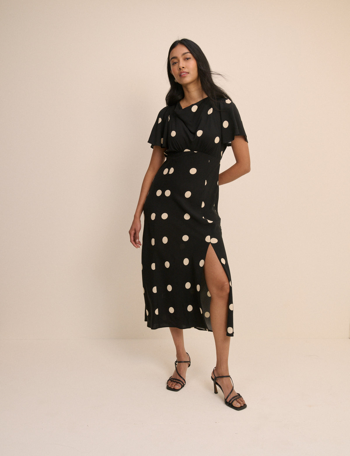 Black Polka Dot Cheryl Midi Dress