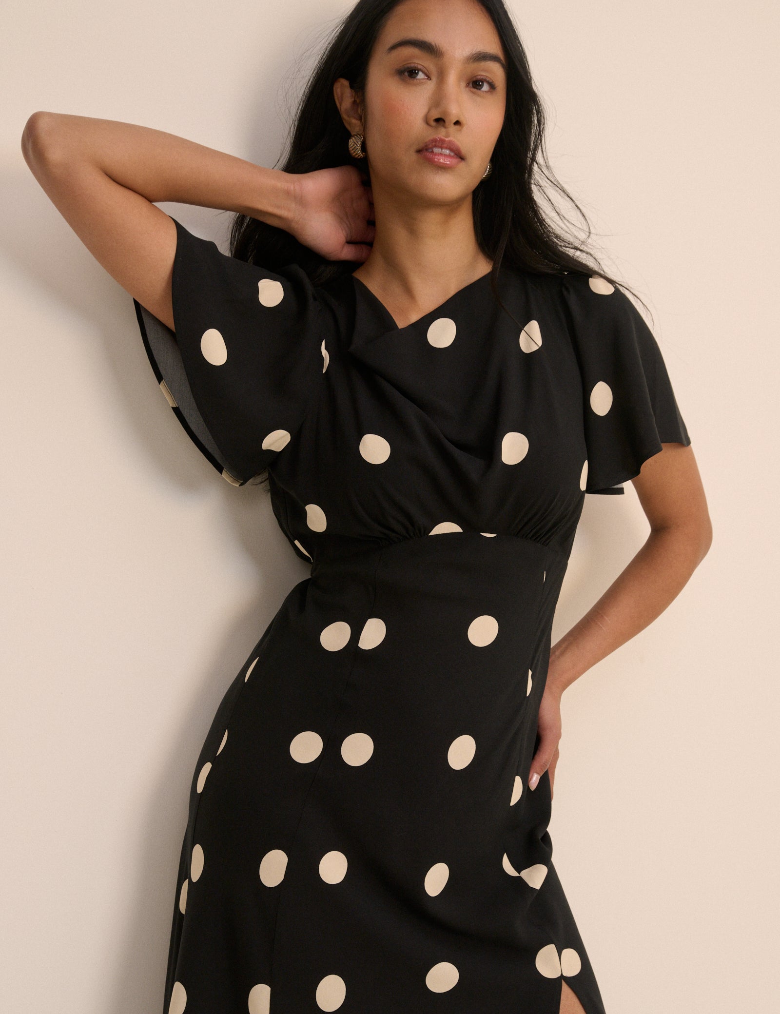 Black Polka Dot Cheryl Midi Dress