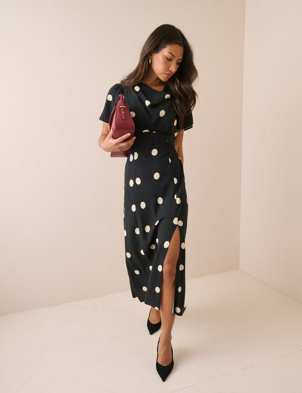 Black Polka Dot Cheryl Midi Dress