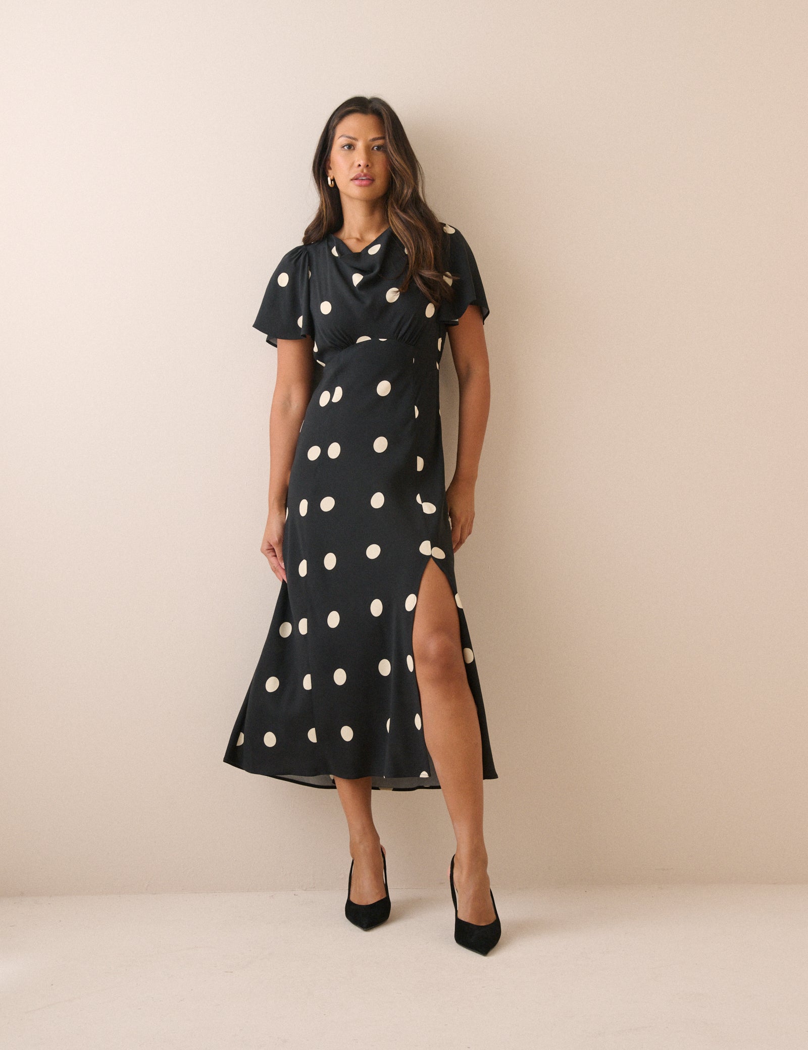 Black Polka Dot Cheryl Midi Dress