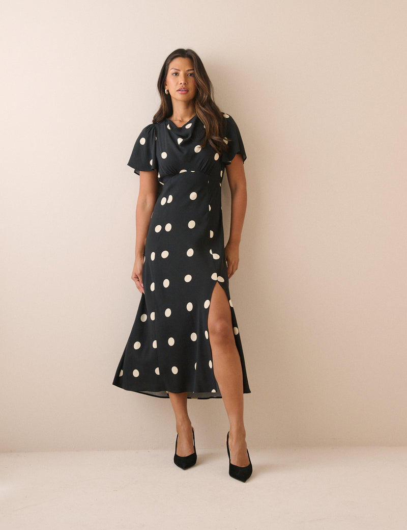 Black Polka Dot Cheryl Midi Dress