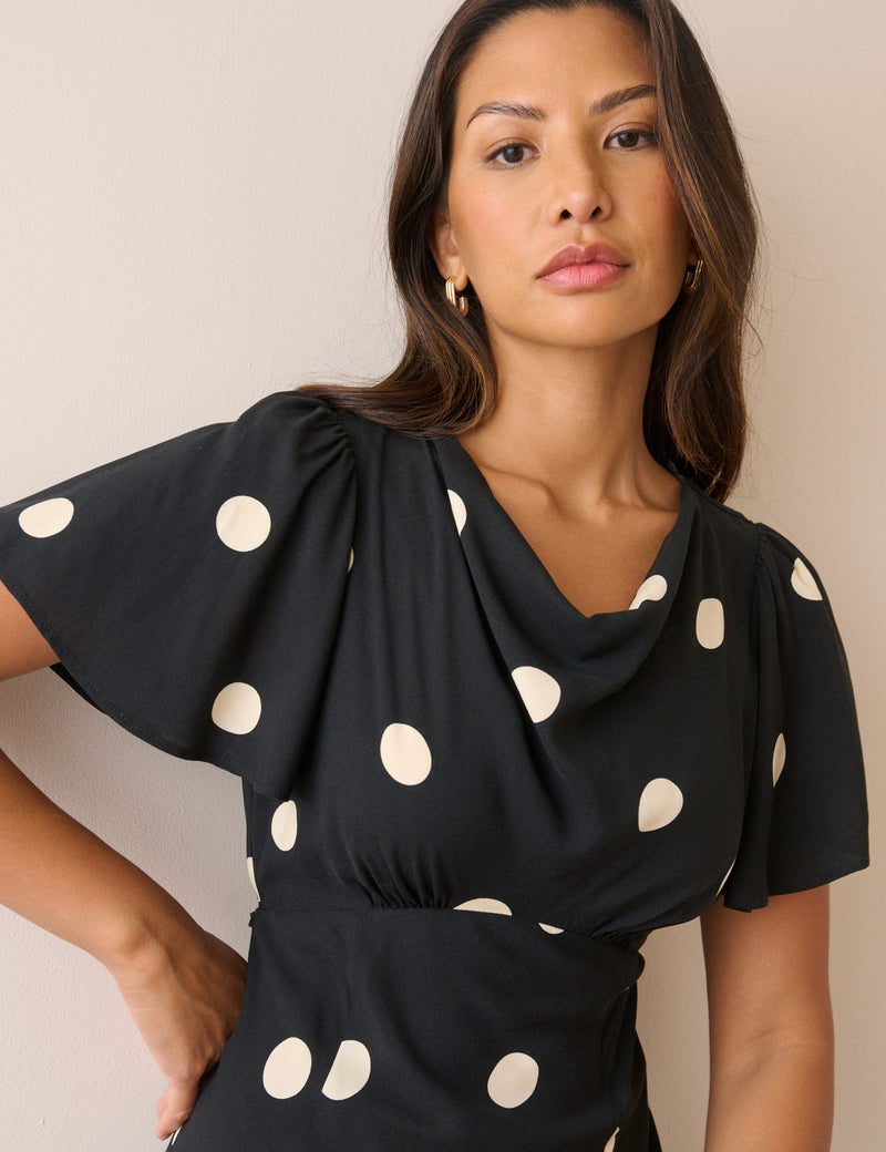Black Polka Dot Cheryl Midi Dress
