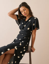 Black Polka Dot Cheryl Midi Dress