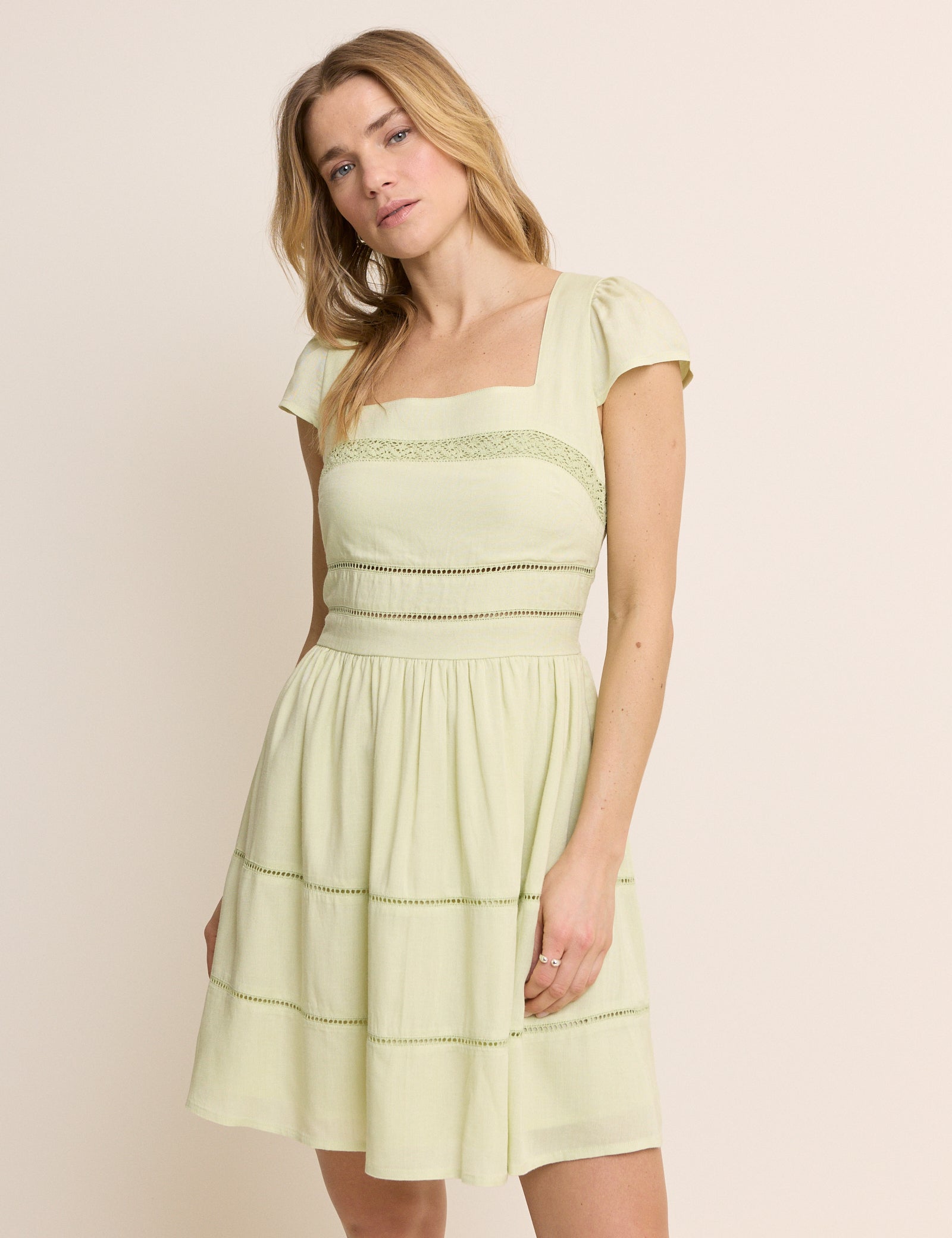 Green Square Neck Jessy Mini Dress Green Square Neck Jessy Mini Dress