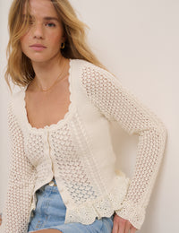 Cream Crochet Frill Button Through Top