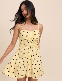 Yellow Polka Dot Button Front Cerys Mini Dress