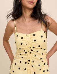 Yellow Polka Dot Button Front Cerys Mini Dress