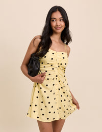 Yellow Polka Dot Button Front Cerys Mini Dress