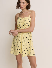 Yellow Polka Dot Button Front Cerys Mini Dress