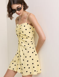 Yellow Polka Dot Button Front Cerys Mini Dress