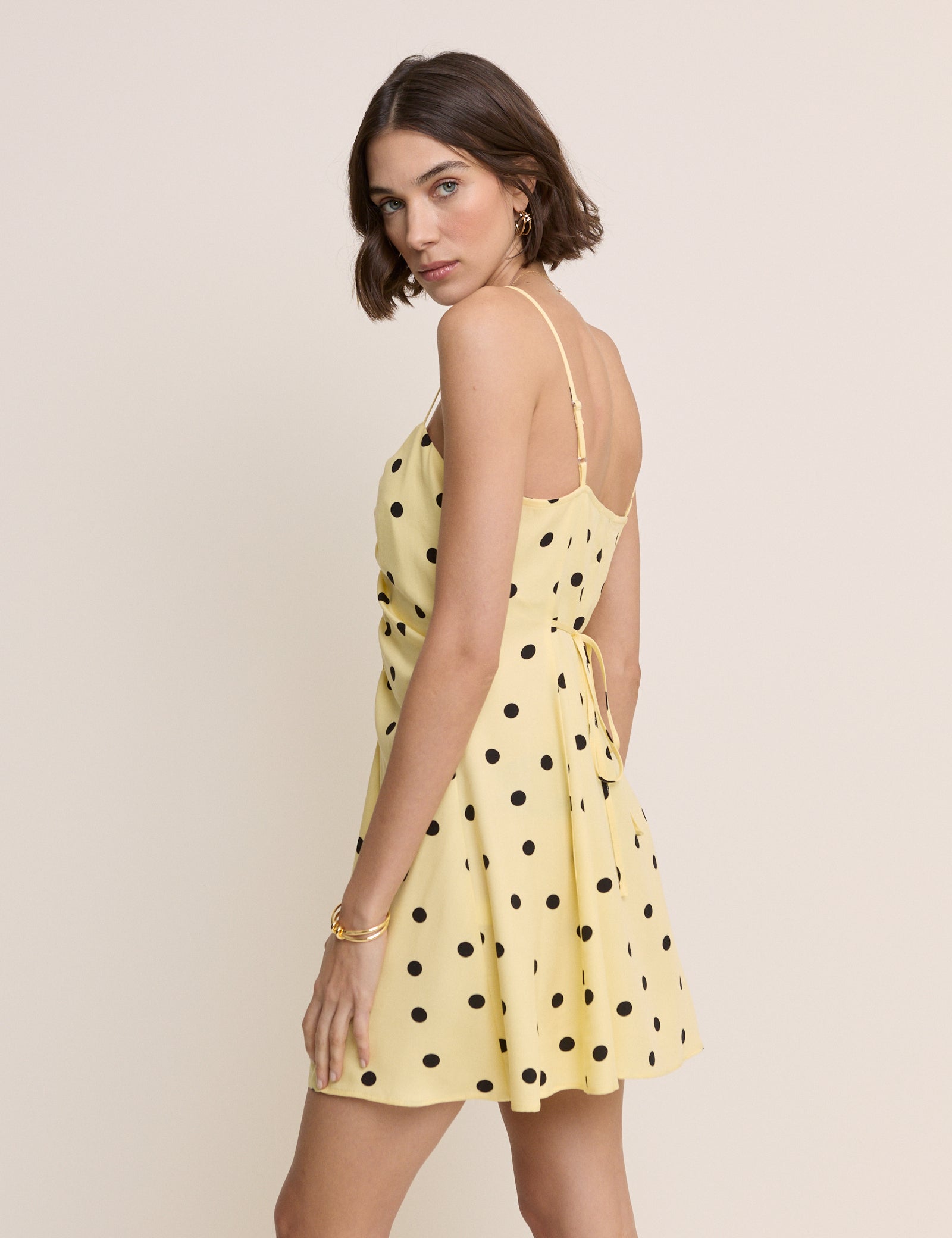 Yellow Polka Dot Button Front Cerys Mini Dress Yellow Polka Dot Button Front Cerys Mini Dress