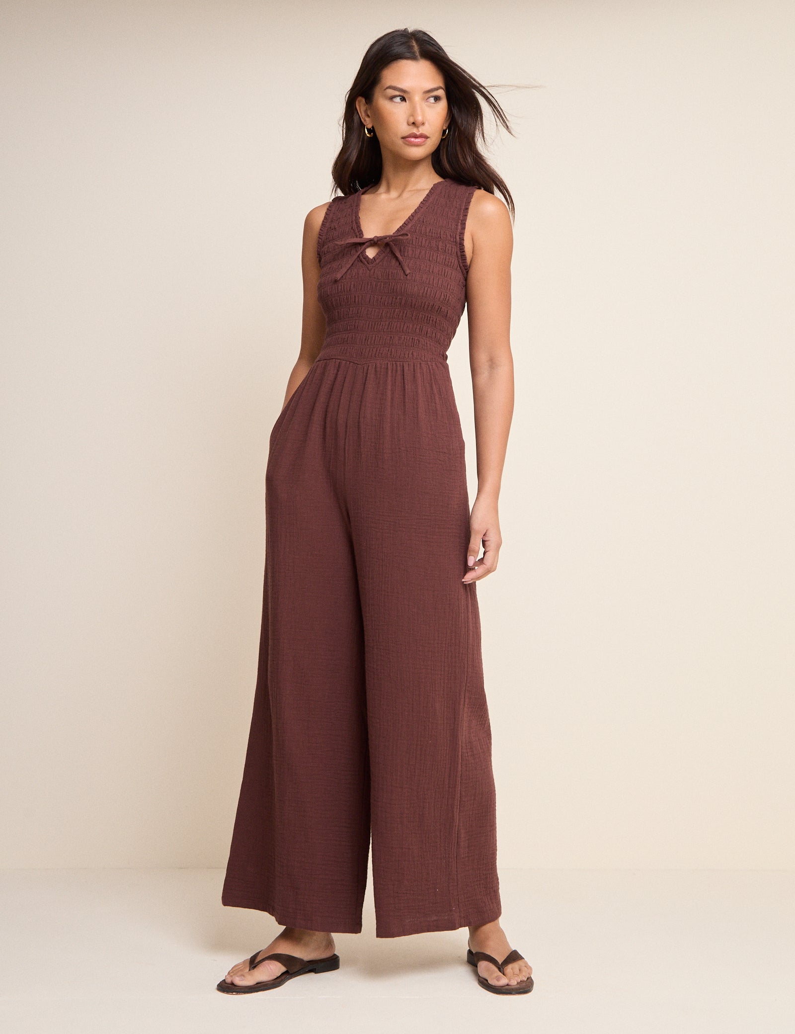 Brown Ruched Jayda Jumpsuit