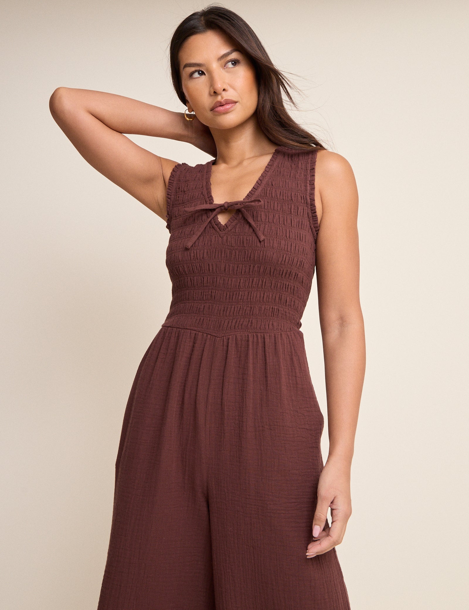 Brown Ruched Jayda Jumpsuit